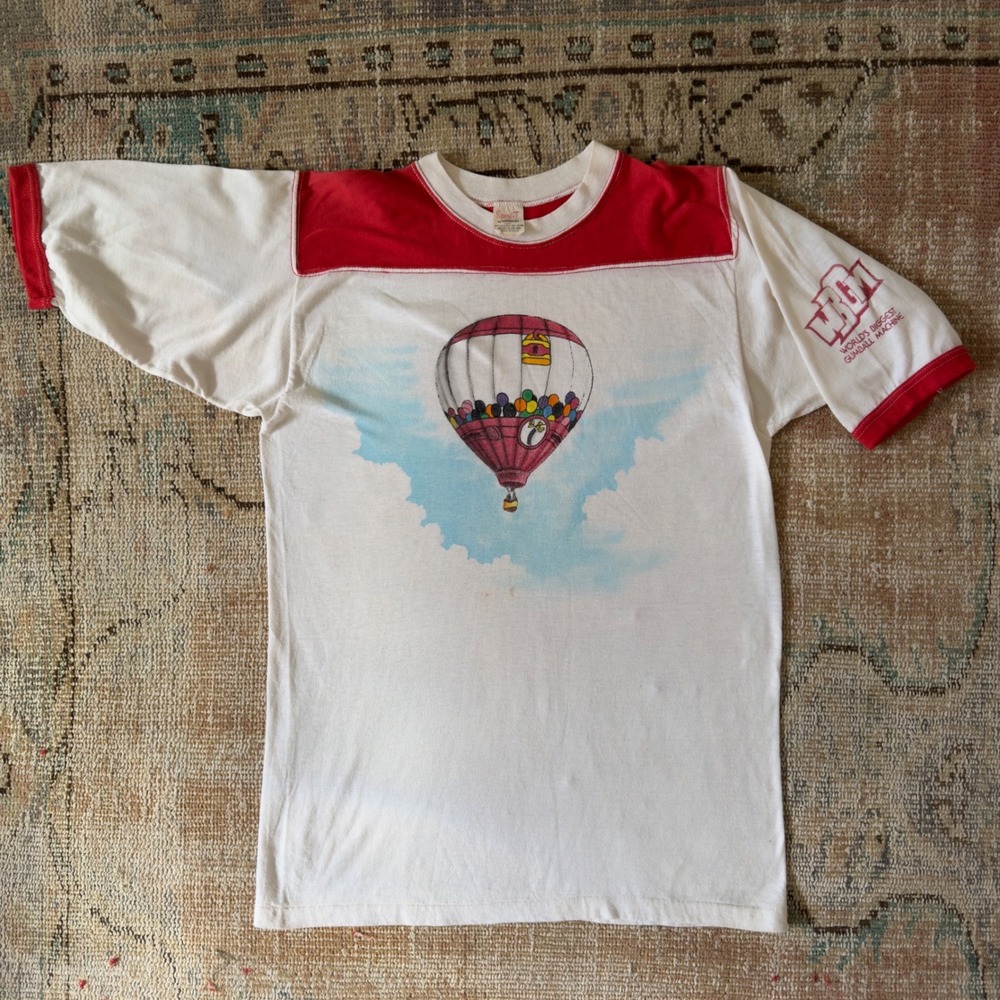 Vintage 80s Sport-T Stedman WBGM Gumball Machine Ringer T-Shirt White Red Large